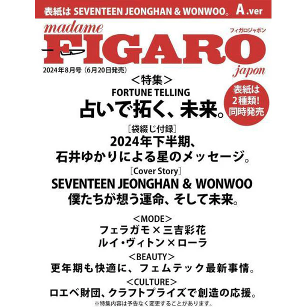 FIGARO JAPON August 2024 Issue [Cover] SEVENTEEN: JEONGHAN & WONWOO - Image 3